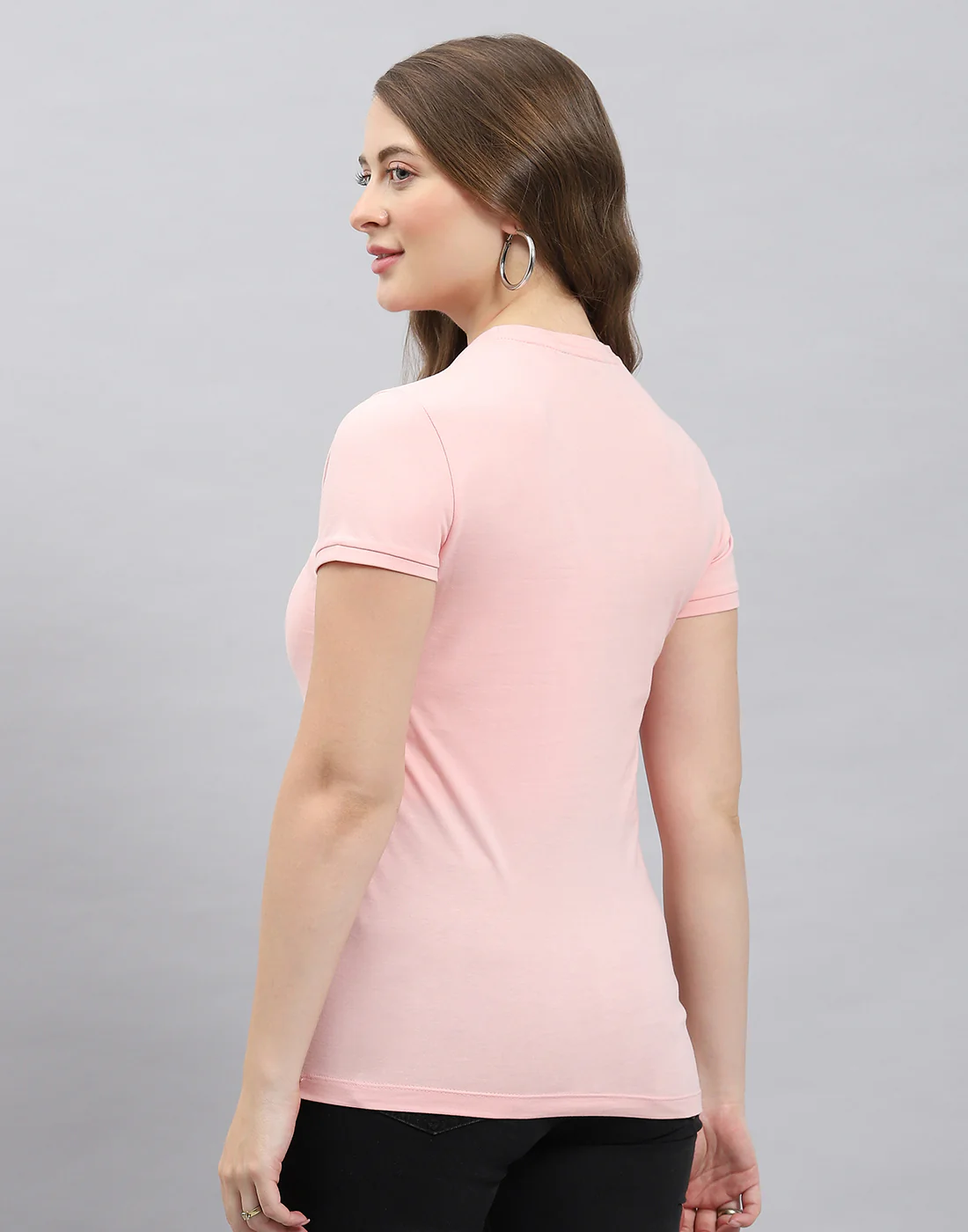 Women Pink Solid Round Neck Half Sleeve Top - Image 5