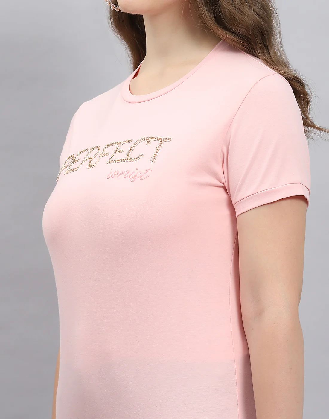 Women Pink Solid Round Neck Half Sleeve Top - Image 7