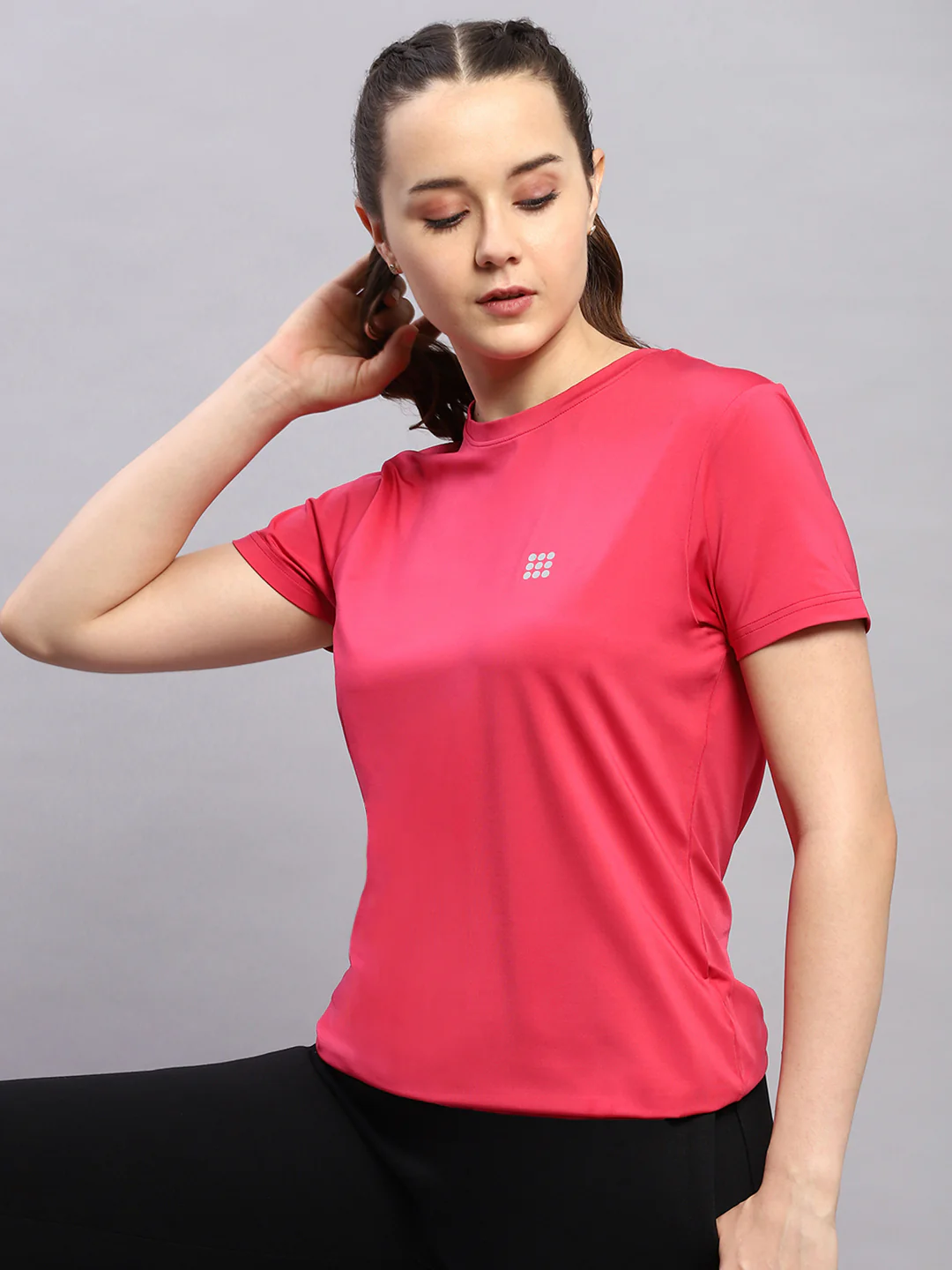 Rock.it Women Pink Solid Round Neck Half Sleeve Top - Image 6