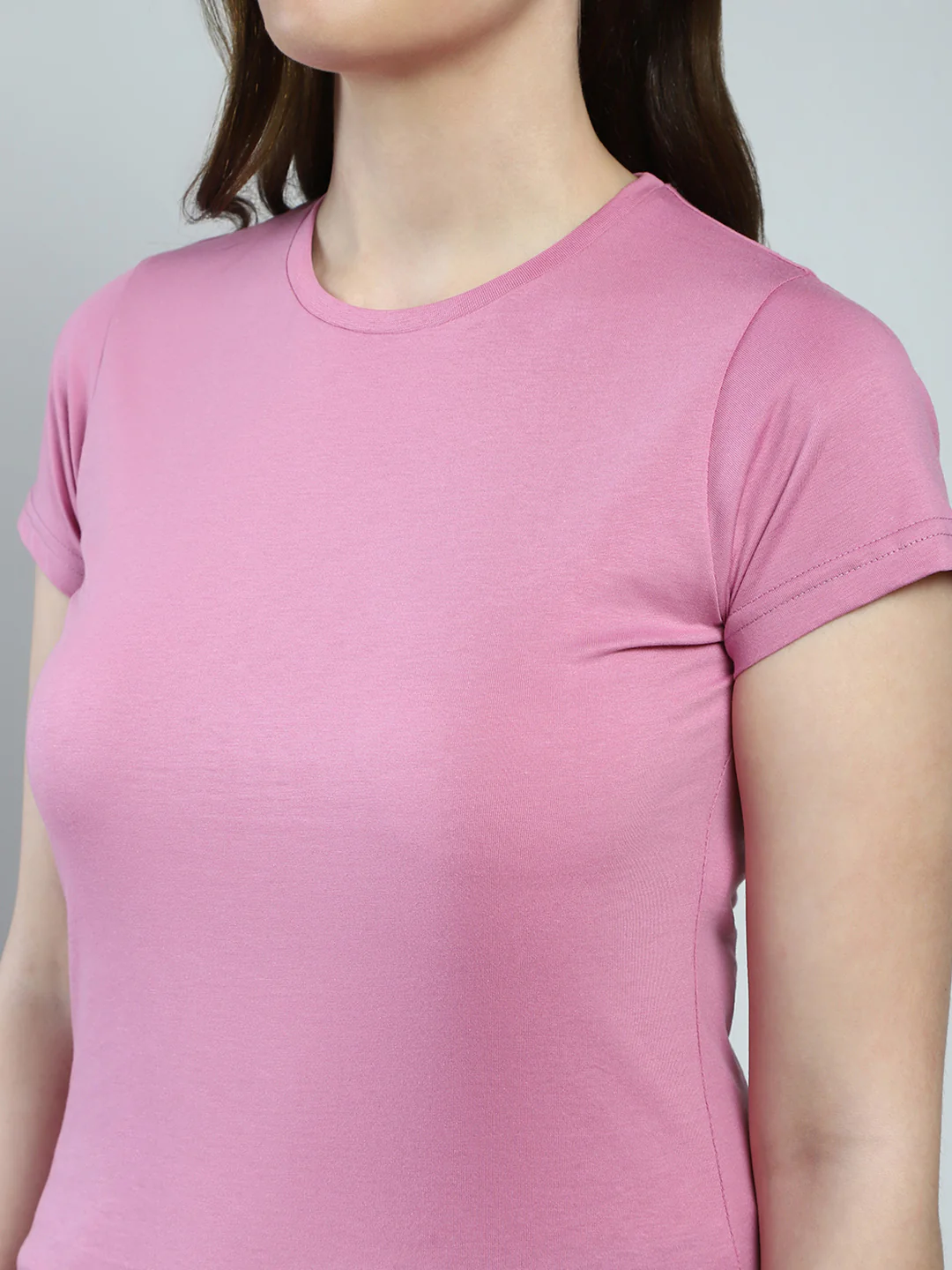 Women Pink Solid Round Neck Half Sleeve Top - Image 6