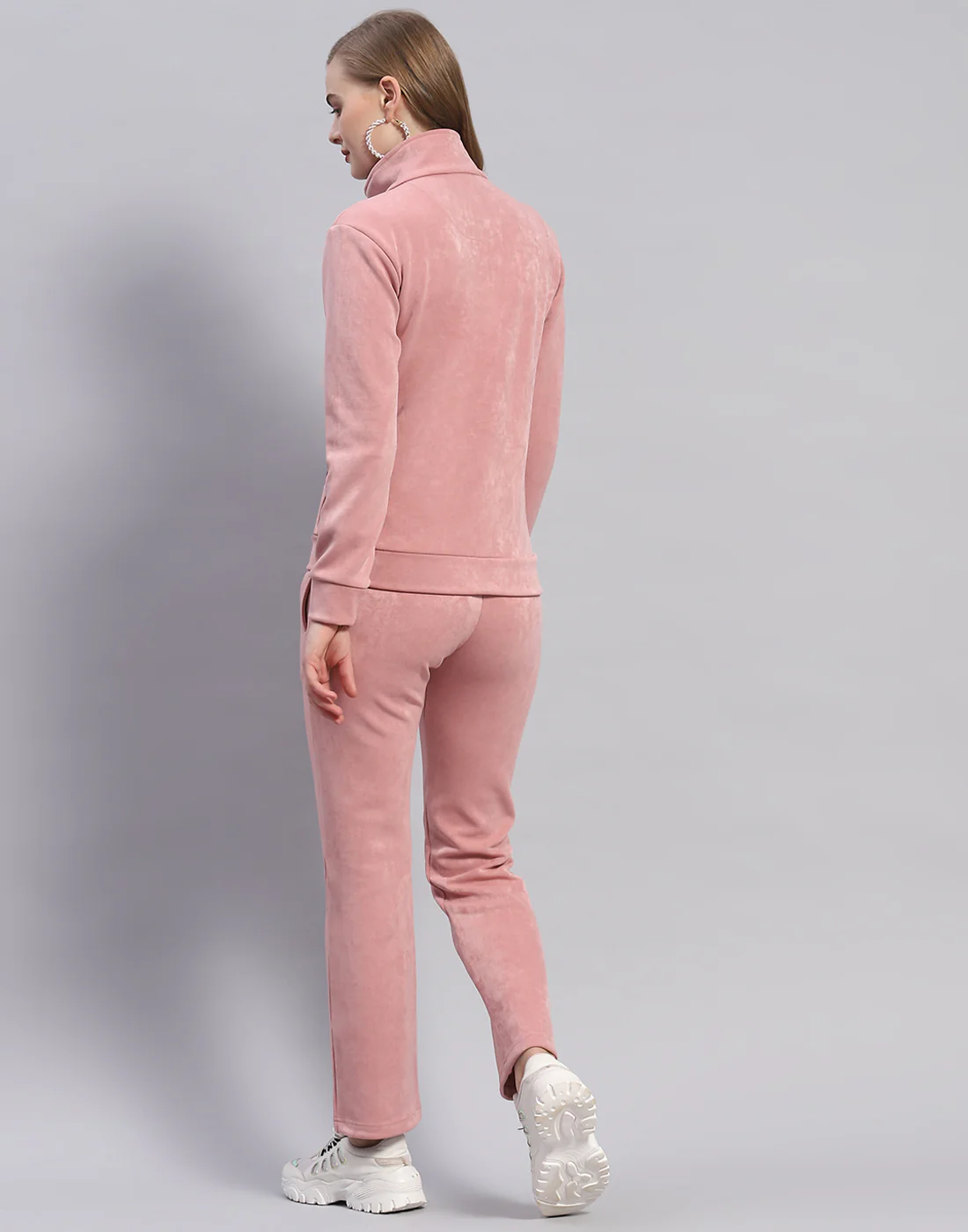 Women Pink Solid Stand Collar Full Sleeve Cords Set - Image 5