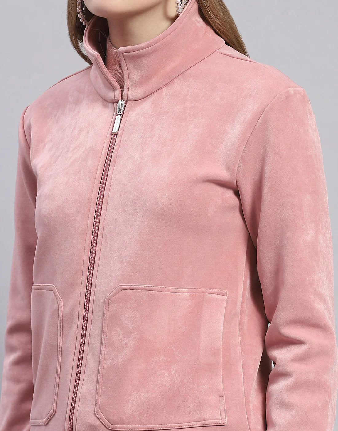 Women Pink Solid Stand Collar Full Sleeve Cords Set - Image 7