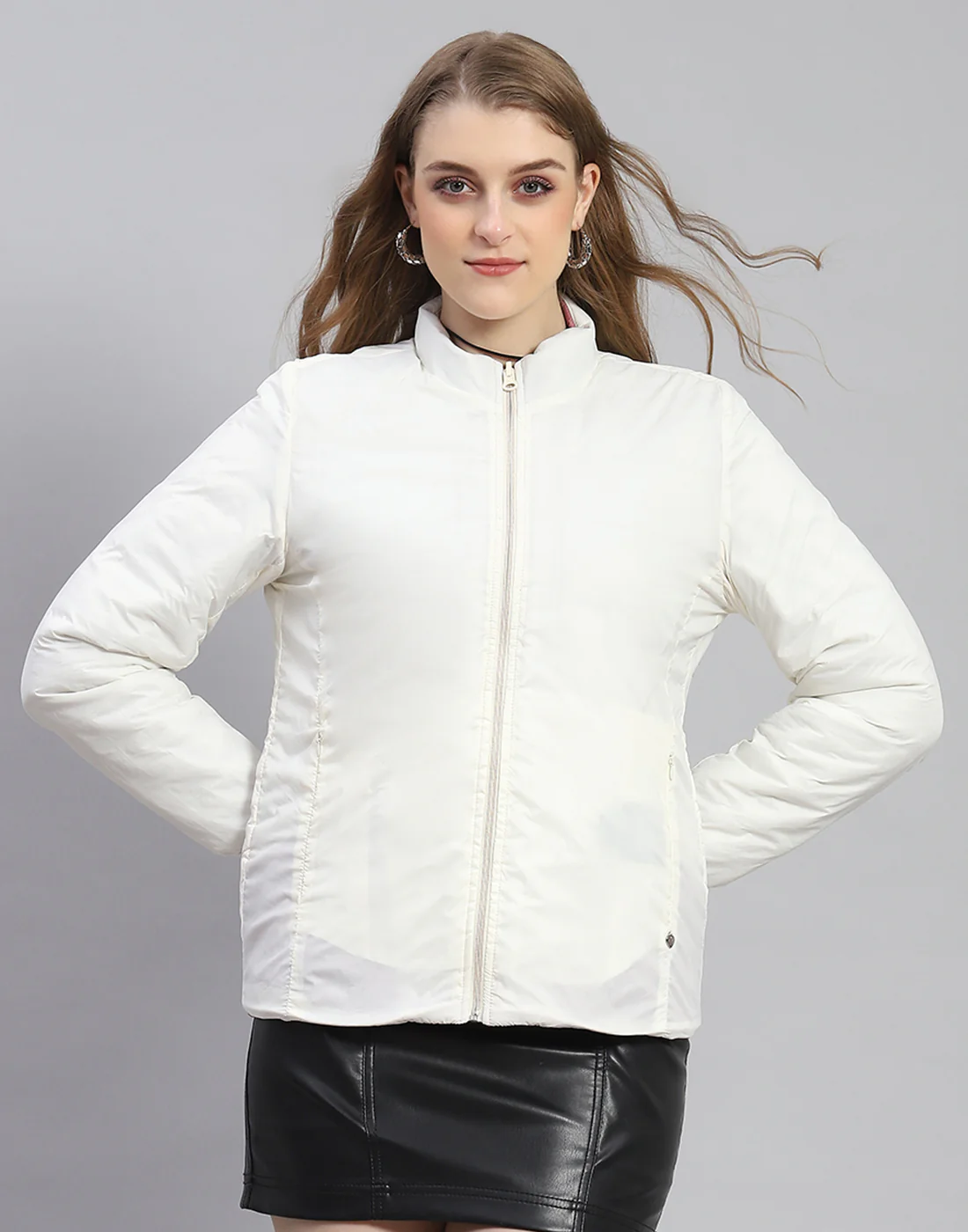 Women Pink Solid Stand Collar Full Sleeve Jacket - Image 7