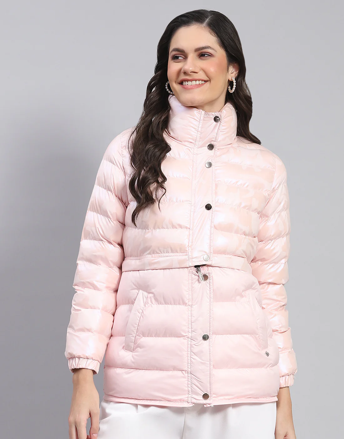 Women Pink Solid Stand Collar Full Sleeve Jacket - Image 5