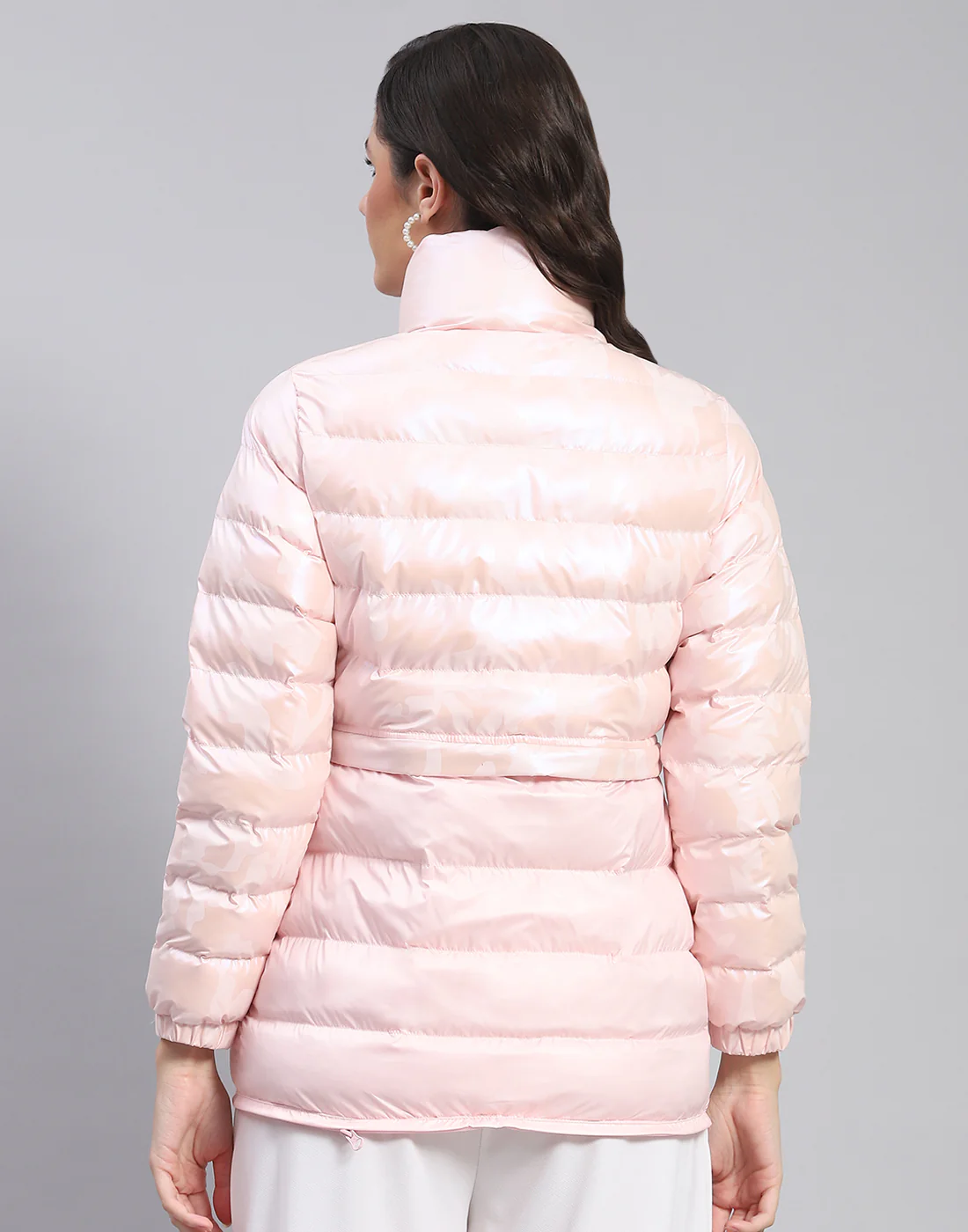 Women Pink Solid Stand Collar Full Sleeve Jacket - Image 8