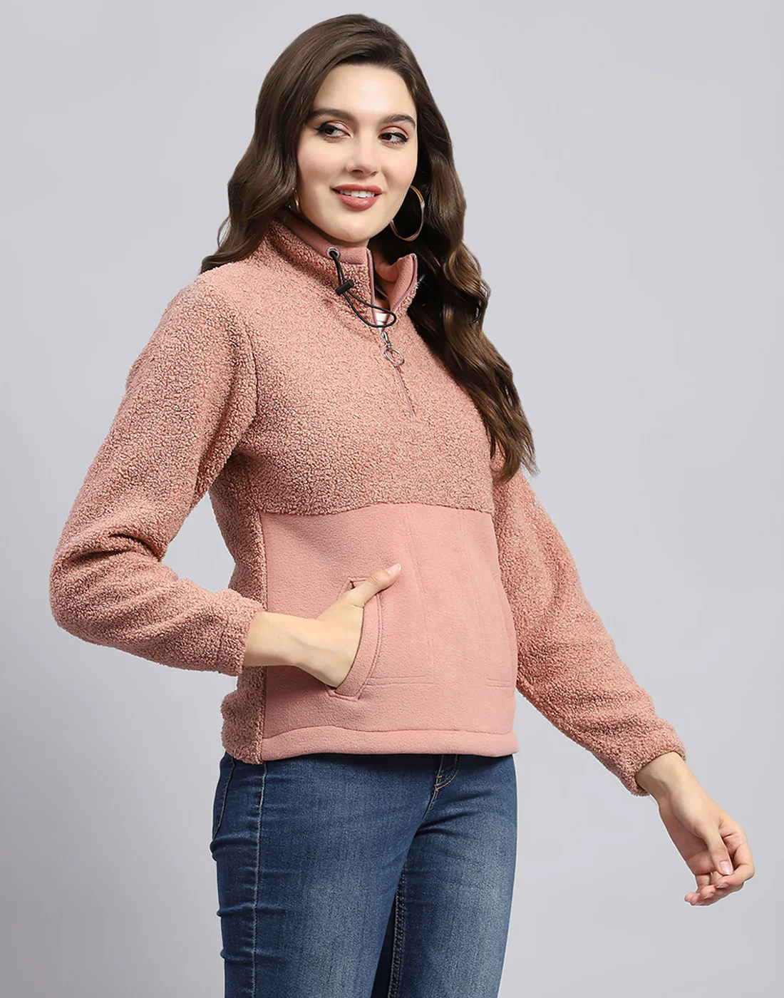 Rock.it Women Pink Solid Turtle Neck Full Sleeve Sweatshirt - Image 4