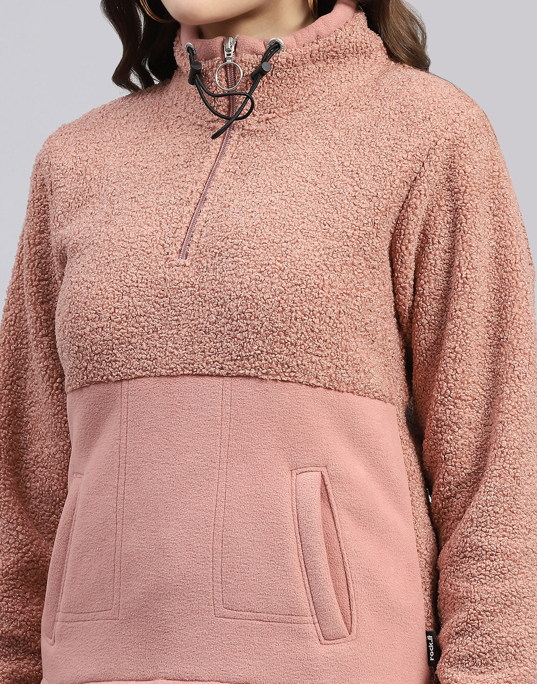 Rock.it Women Pink Solid Turtle Neck Full Sleeve Sweatshirt - Image 6