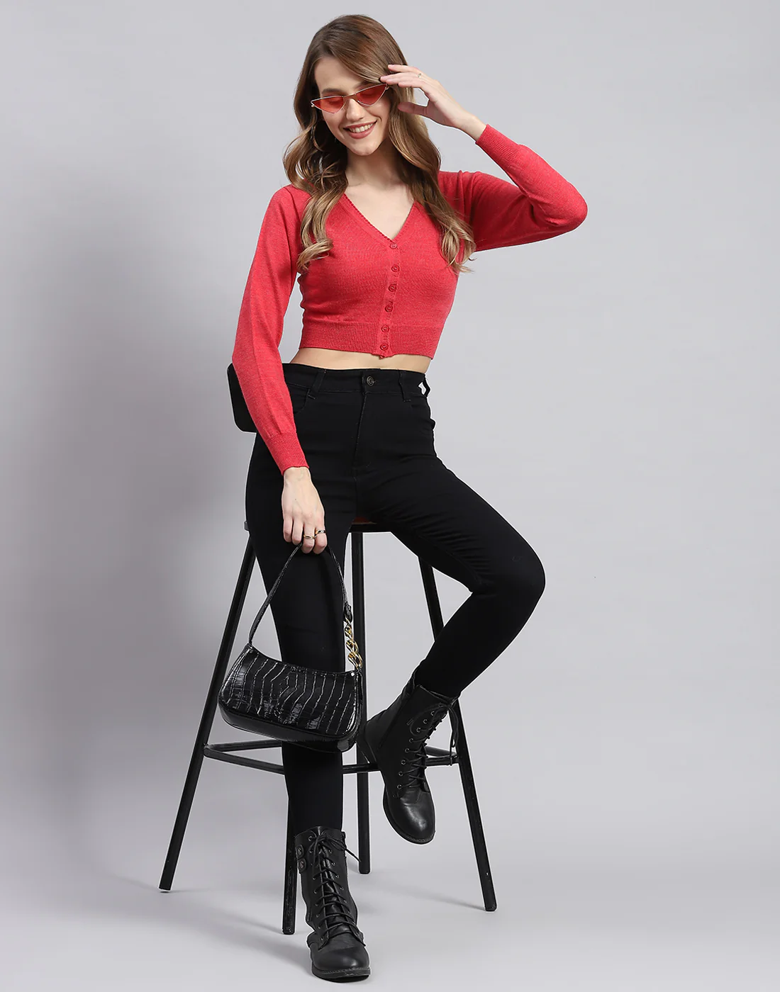 Women Pink Solid V Neck Full Sleeve Blouse - Image 5