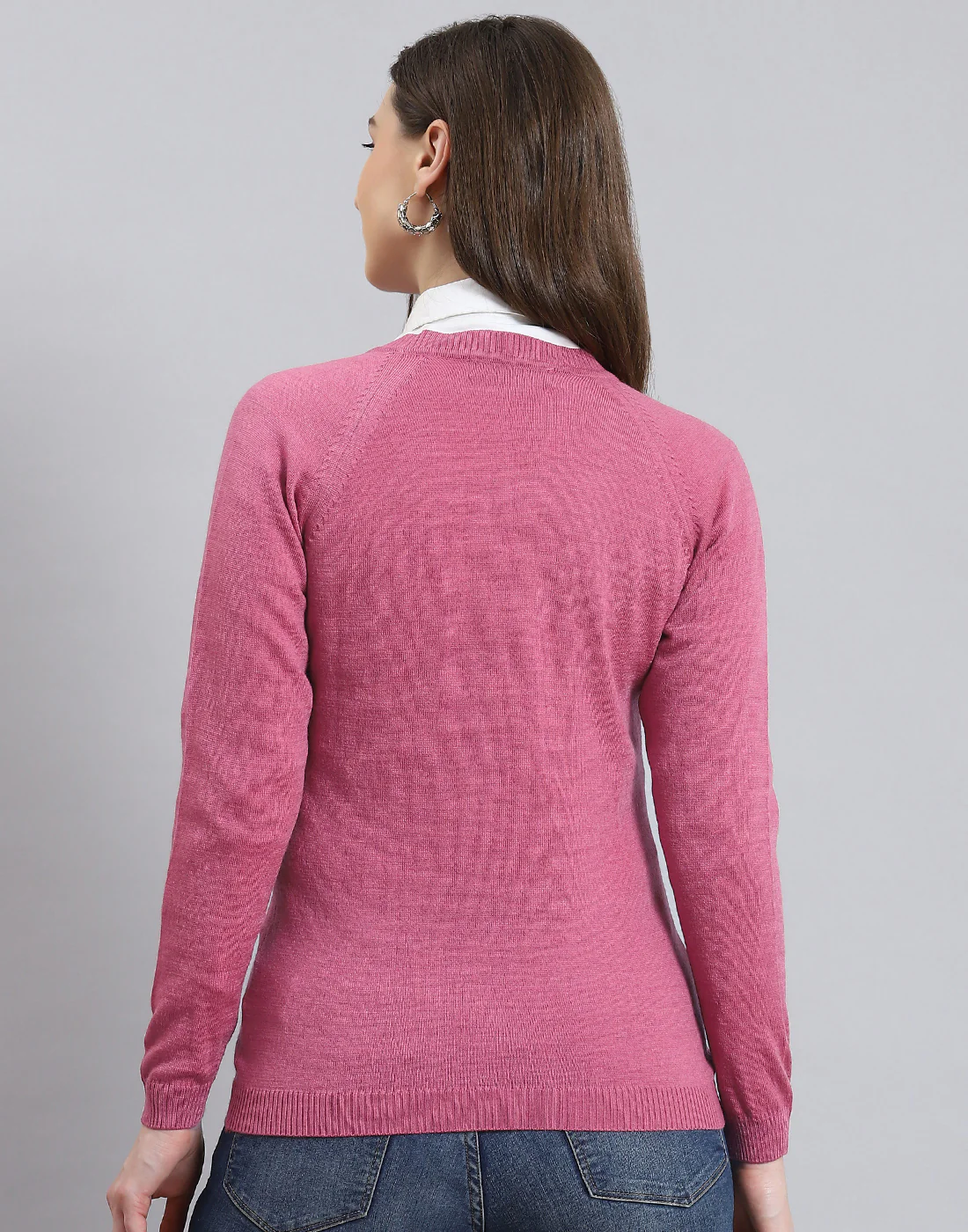 Women Pink Solid V Neck Full Sleeve Cardigan - Image 6