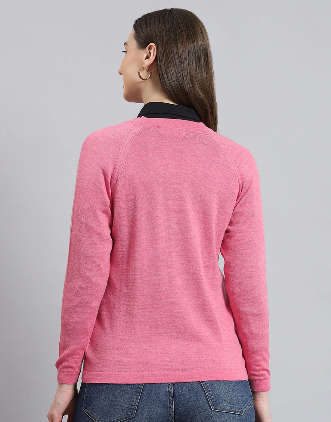 Women Pink Solid V Neck Full Sleeve Cardigan - Image 6
