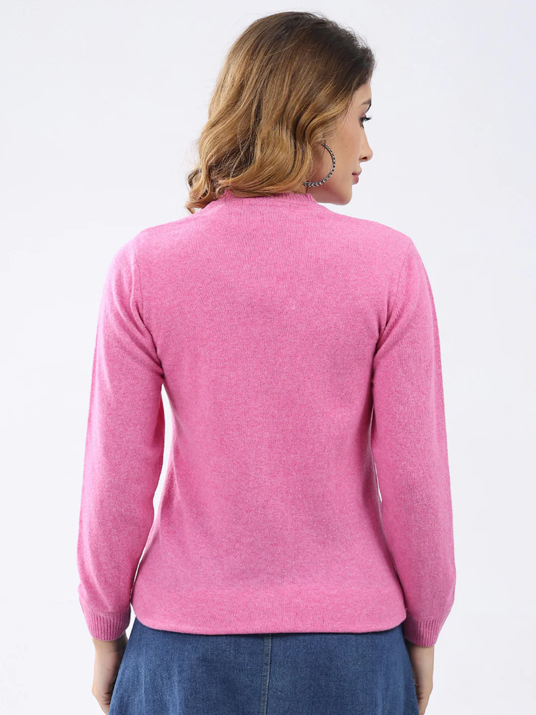 Women Pink Solid V Neck Full Sleeve Cardigan - Image 5