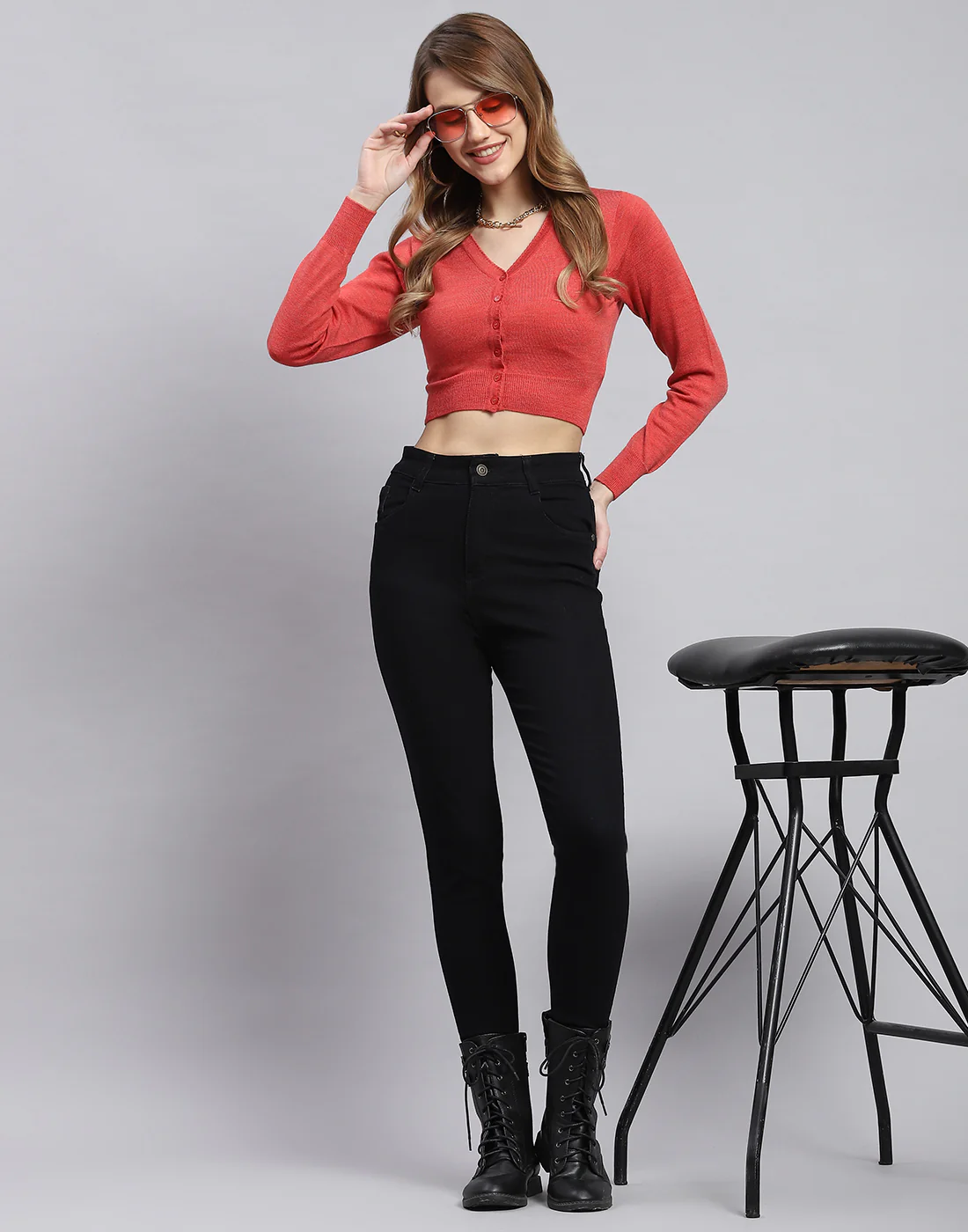 Women Pink Solid V Neck Full Sleeve Sweater - Image 2