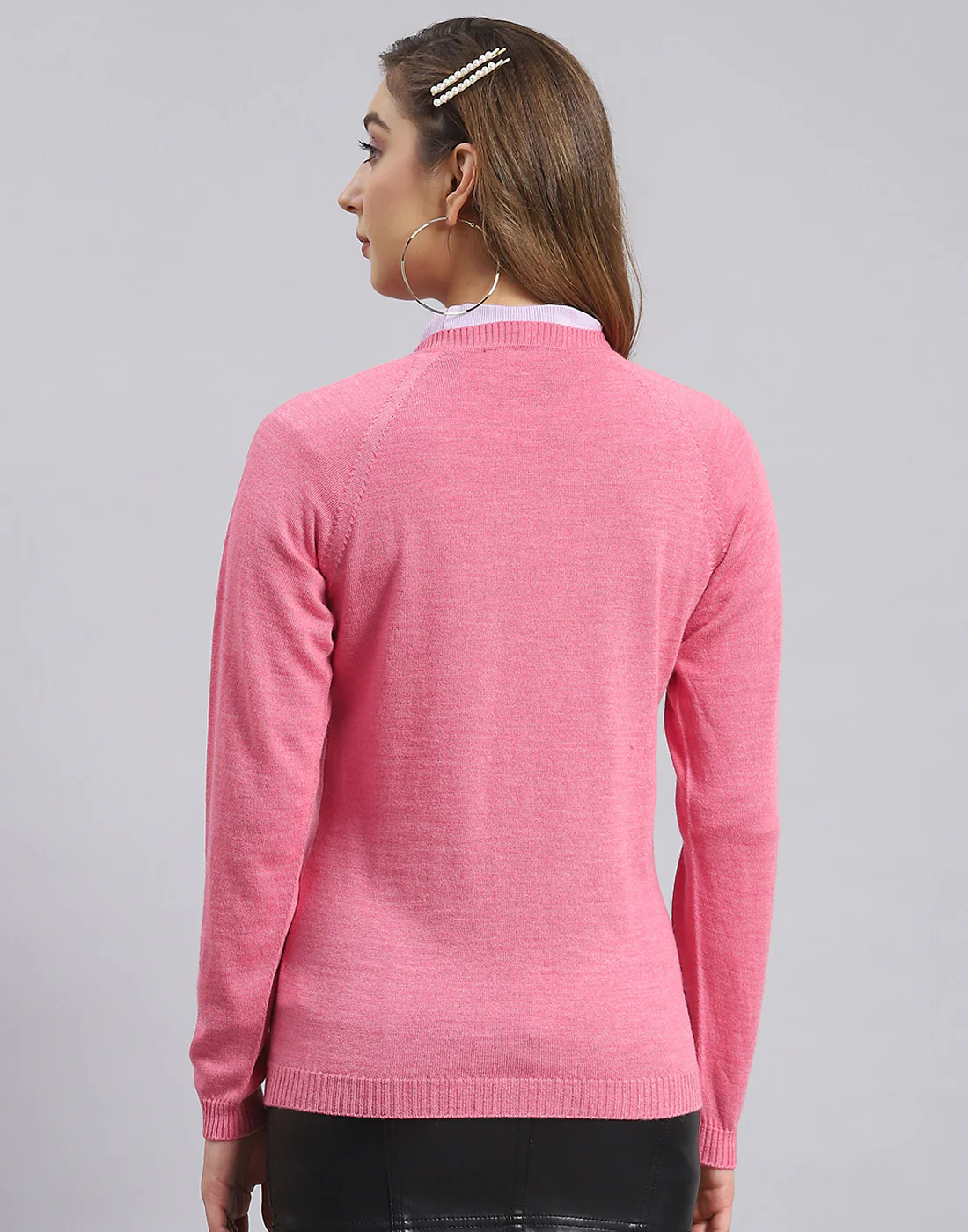 Women Pink Solid V Neck Full Sleeve Sweater - Image 5