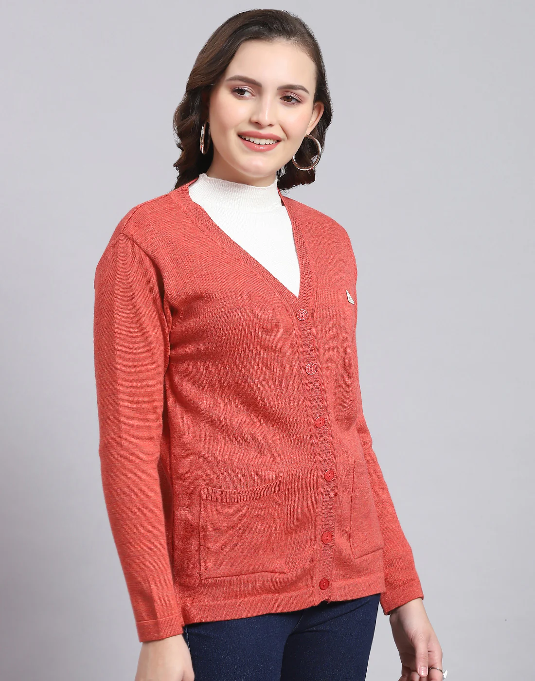 Women Pink Solid V Neck Full Sleeve Sweater - Image 4