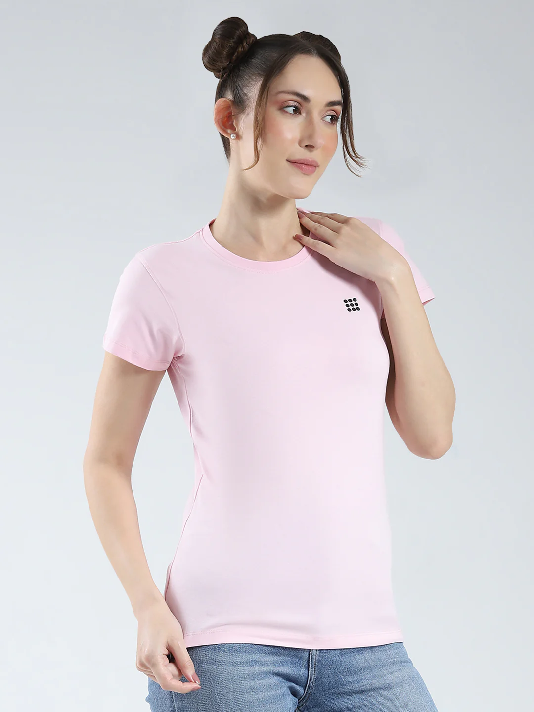 Rock.it Women Pink Solid Round Neck Half Sleeve Top - Image 4