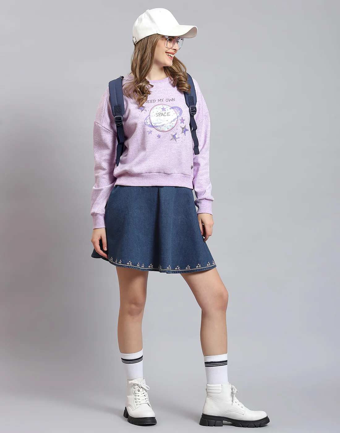 Women Purple Embellished Round Neck Full Sleeve Sweatshirt - Image 2