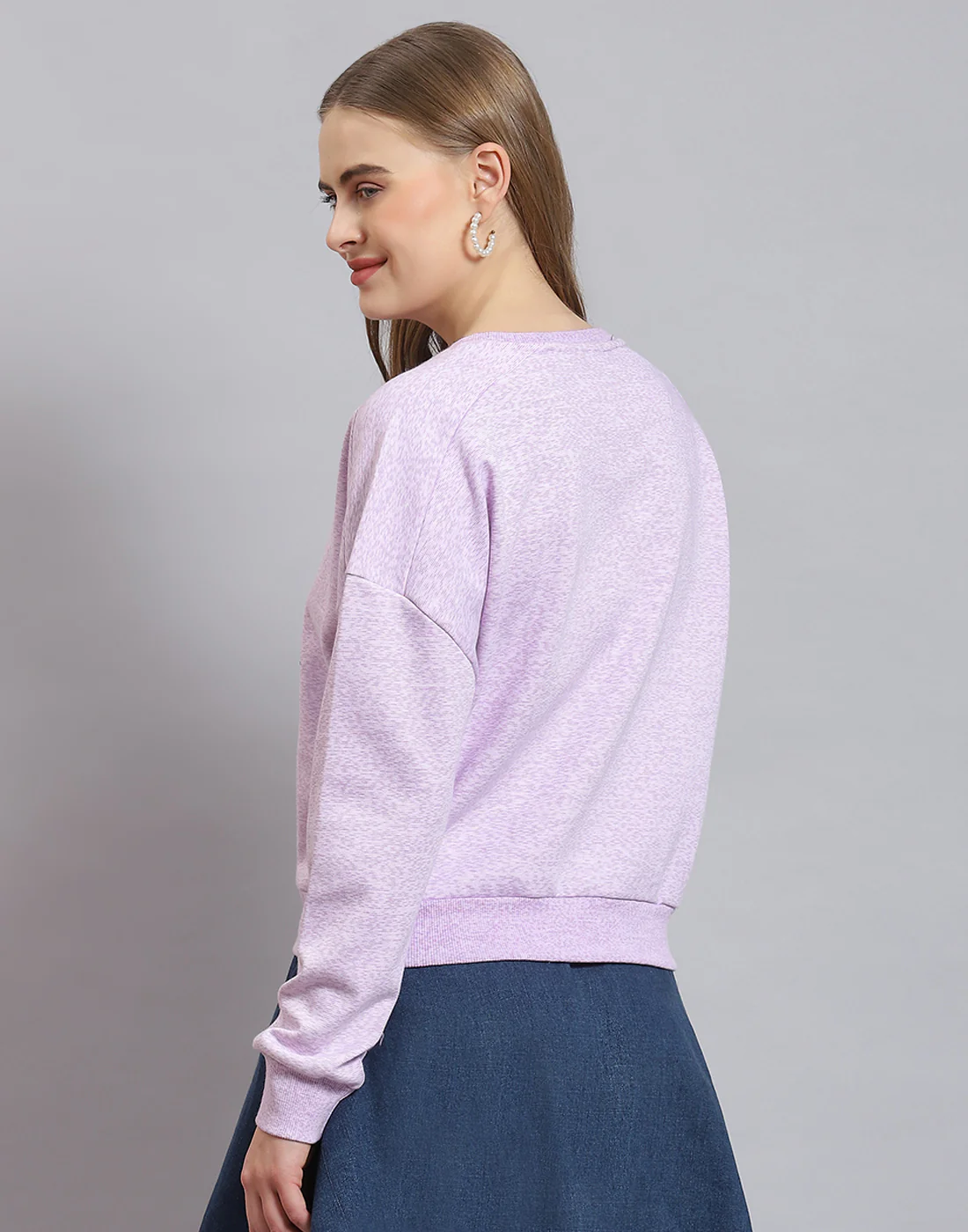 Women Purple Embellished Round Neck Full Sleeve Sweatshirt - Image 6