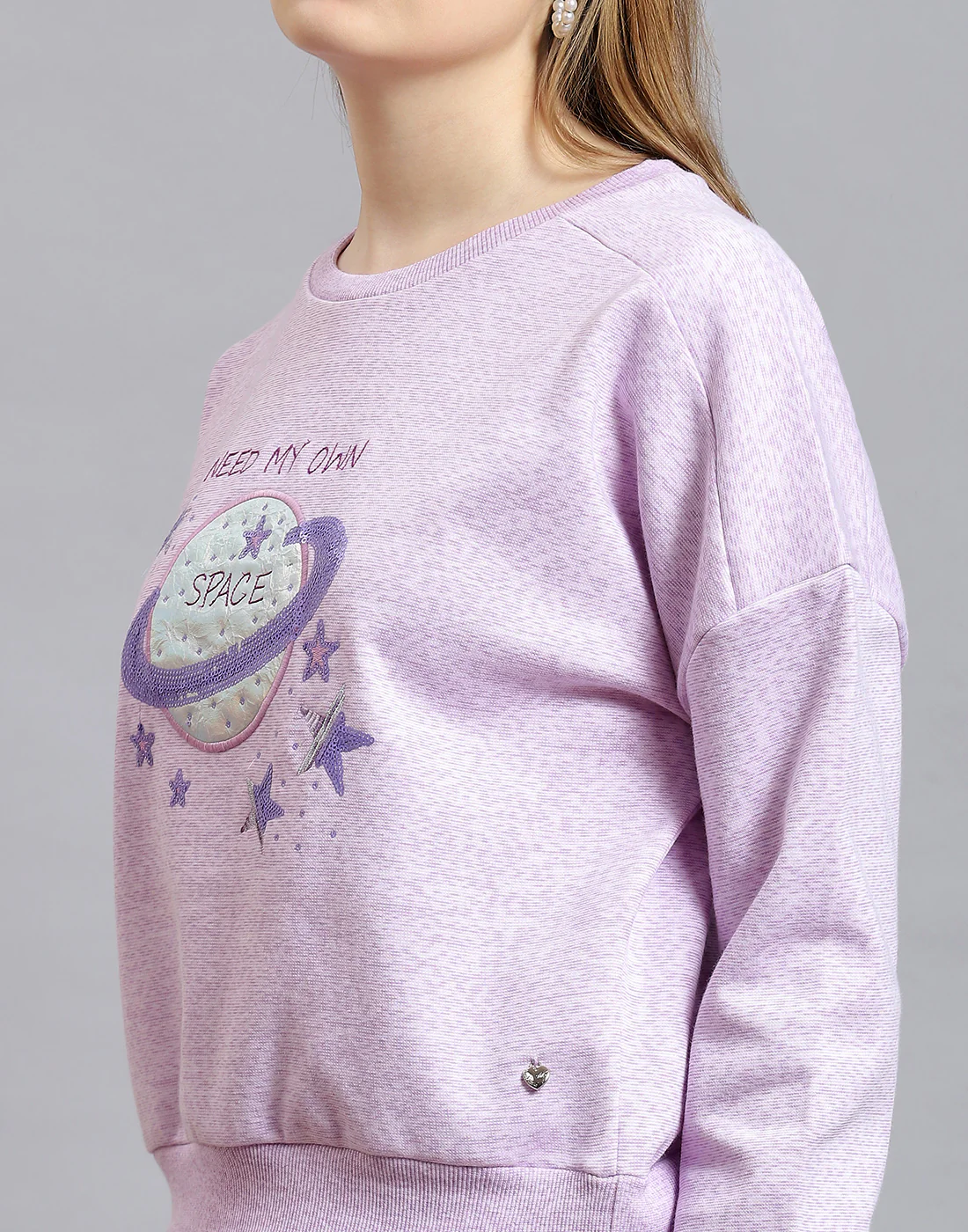 Women Purple Embellished Round Neck Full Sleeve Sweatshirt - Image 7