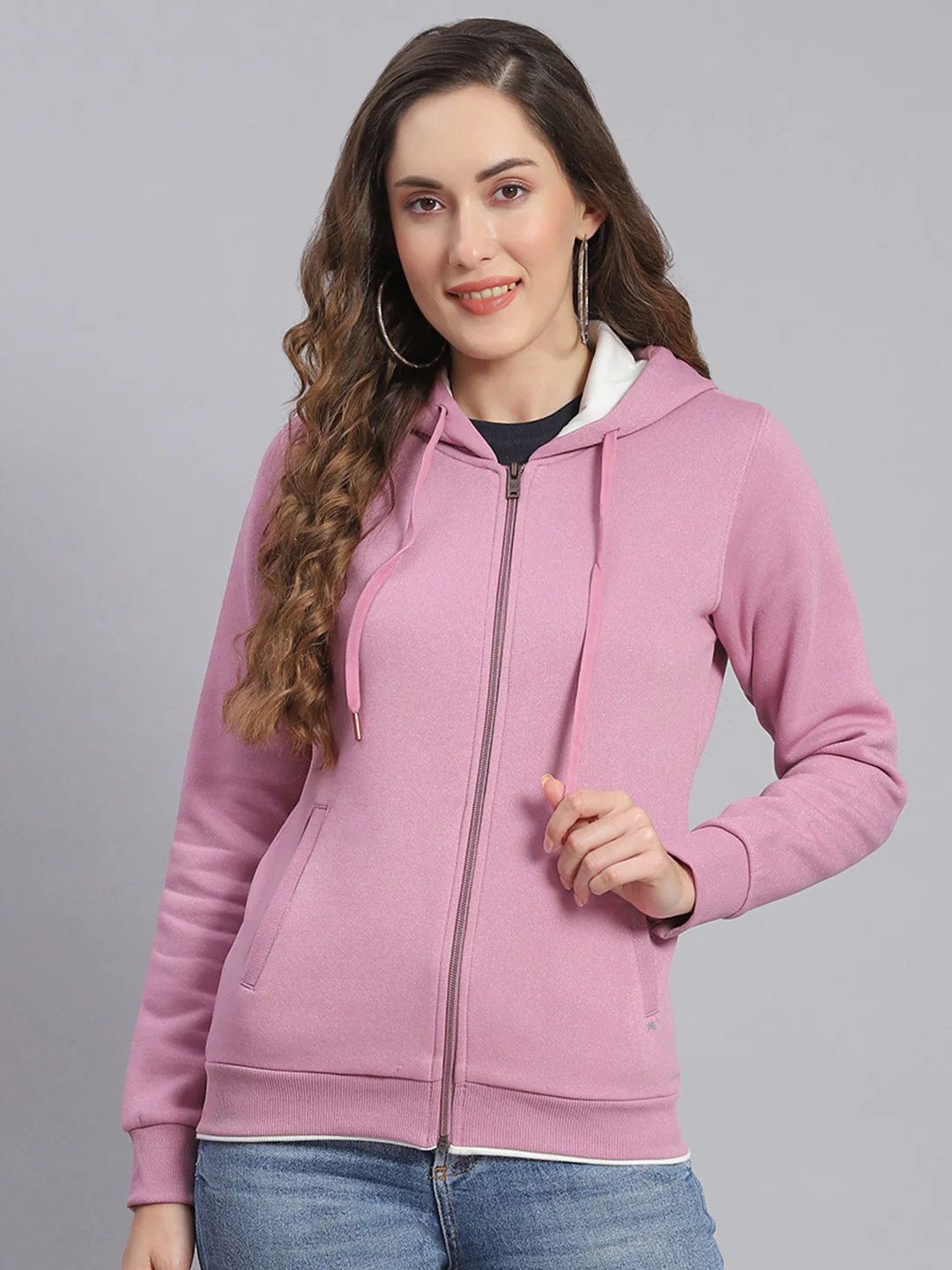 Women Purple Embroidered Hooded Full Sleeve Sweatshirts - Image 3