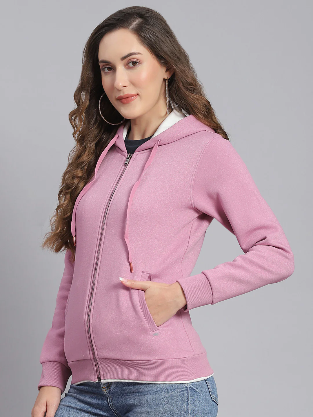Women Purple Embroidered Hooded Full Sleeve Sweatshirts - Image 5