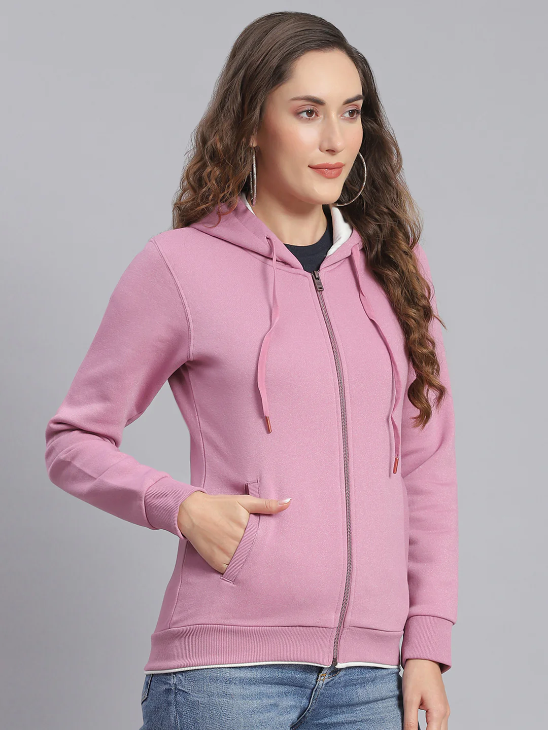 Women Purple Embroidered Hooded Full Sleeve Sweatshirts - Image 6