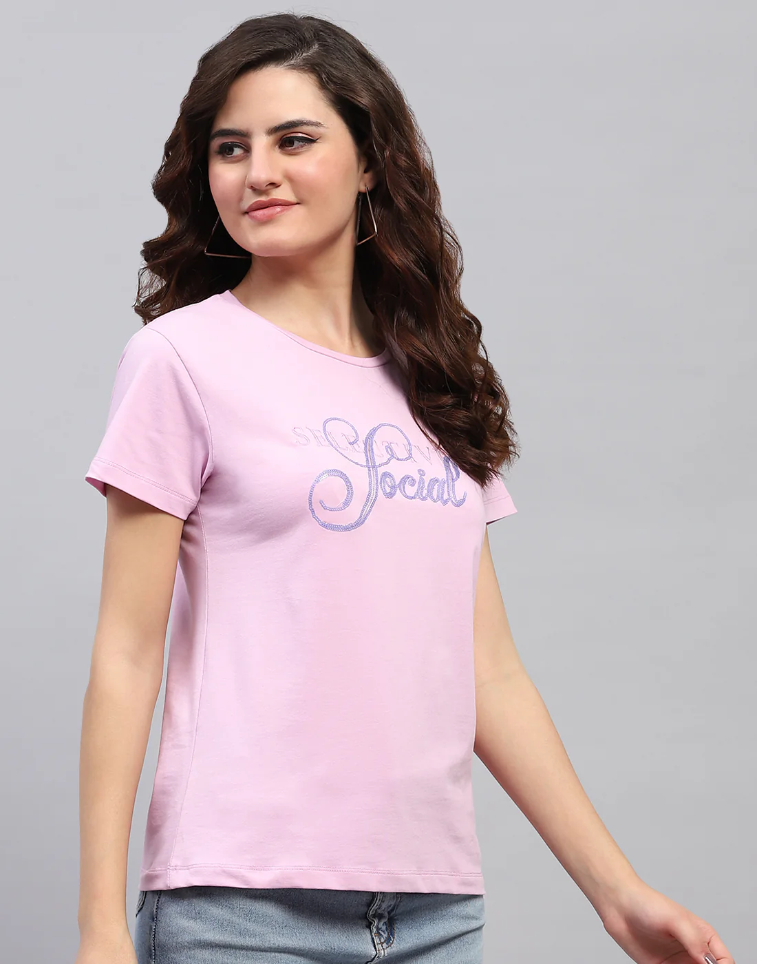 Women Purple Embroidered Round Neck Half Sleeve Top - Image 4