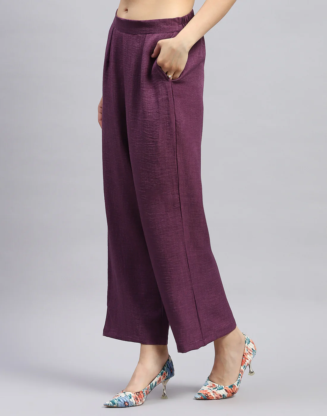 Women Purple Floral Print Collar Neck Sleeveless Cords Set - Image 7