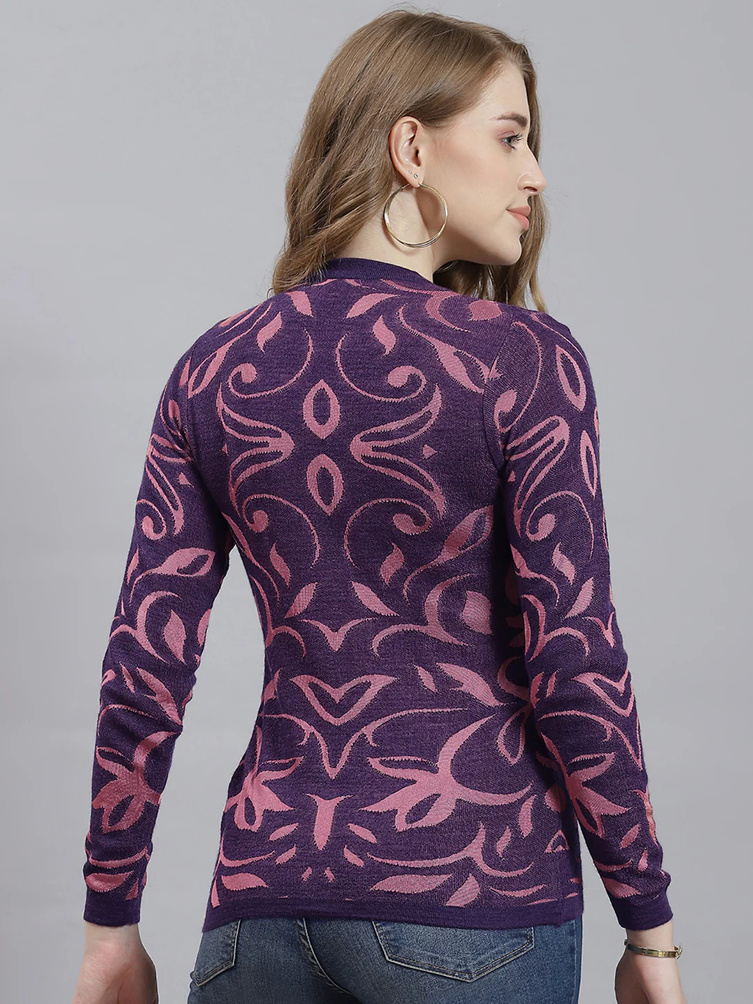 Women Purple Jaquard Cardigan - Image 5