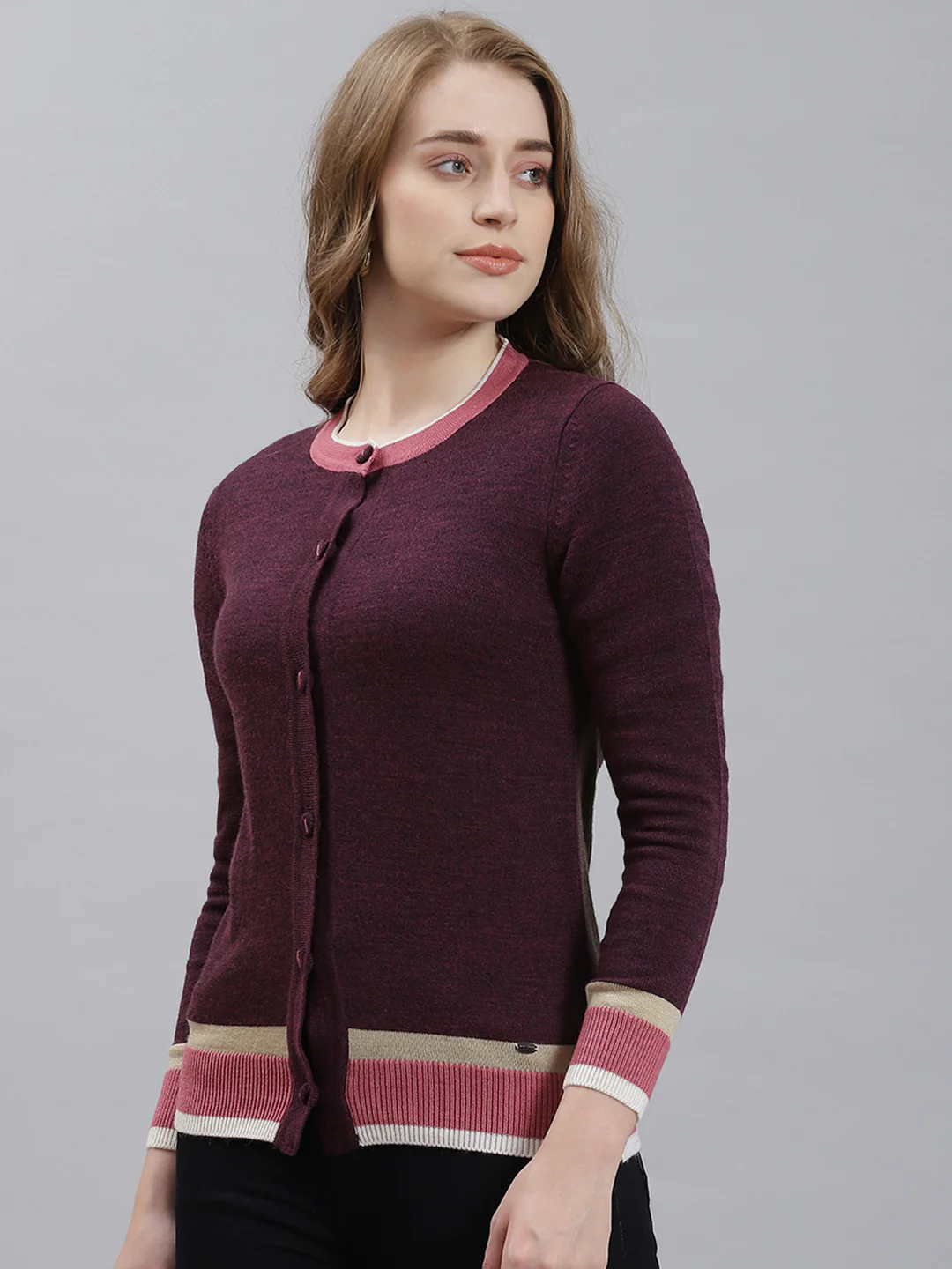 Women Purple Plain Cardigan - Image 4