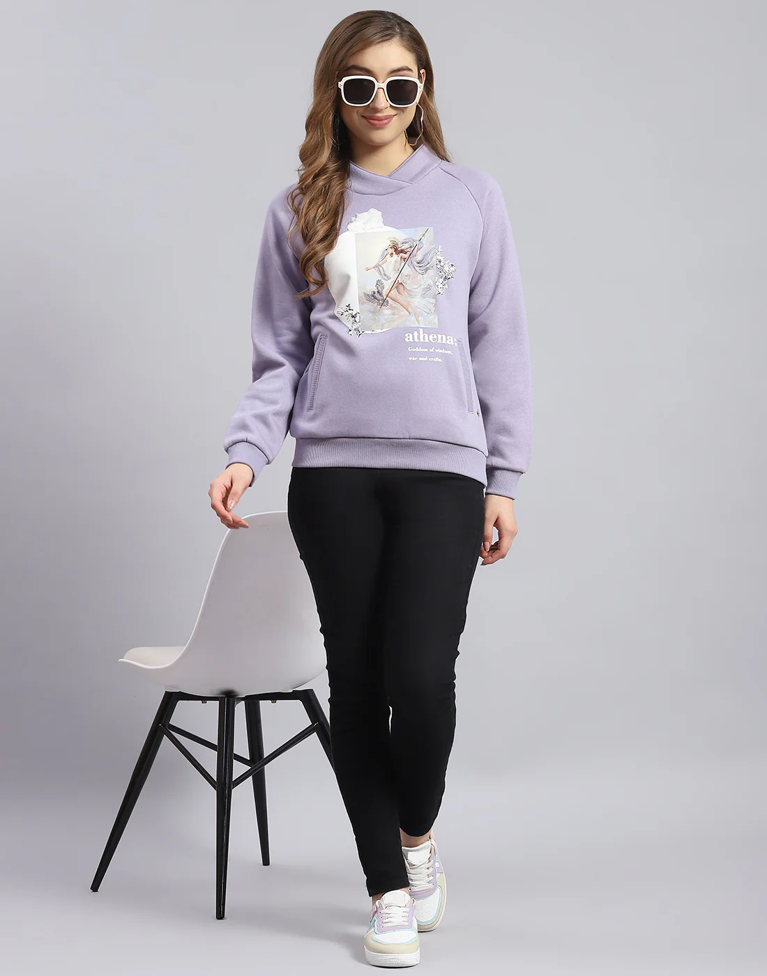 Women Purple Printed H Neck Full Sleeve Sweatshirt - Image 2