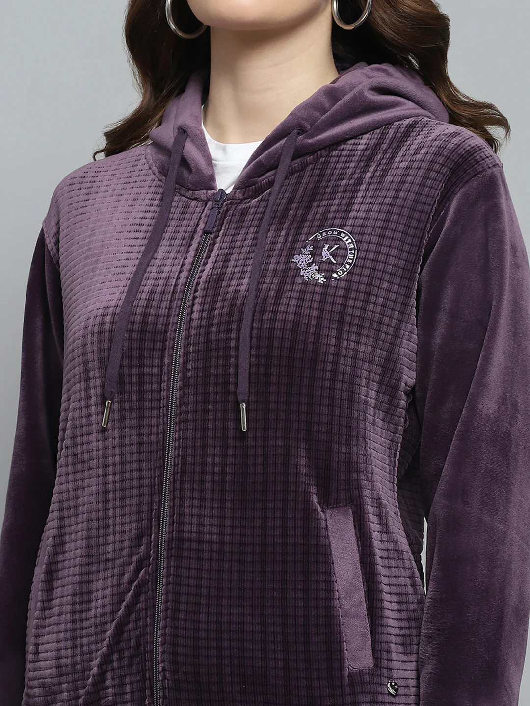 Women Purple Printed Hooded Full Sleeve Cords Set - Image 6