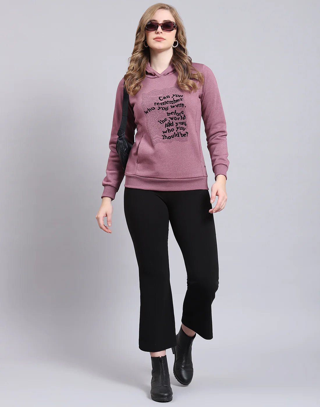 Women Purple Printed Hooded Full Sleeve Sweatshirt - Image 2