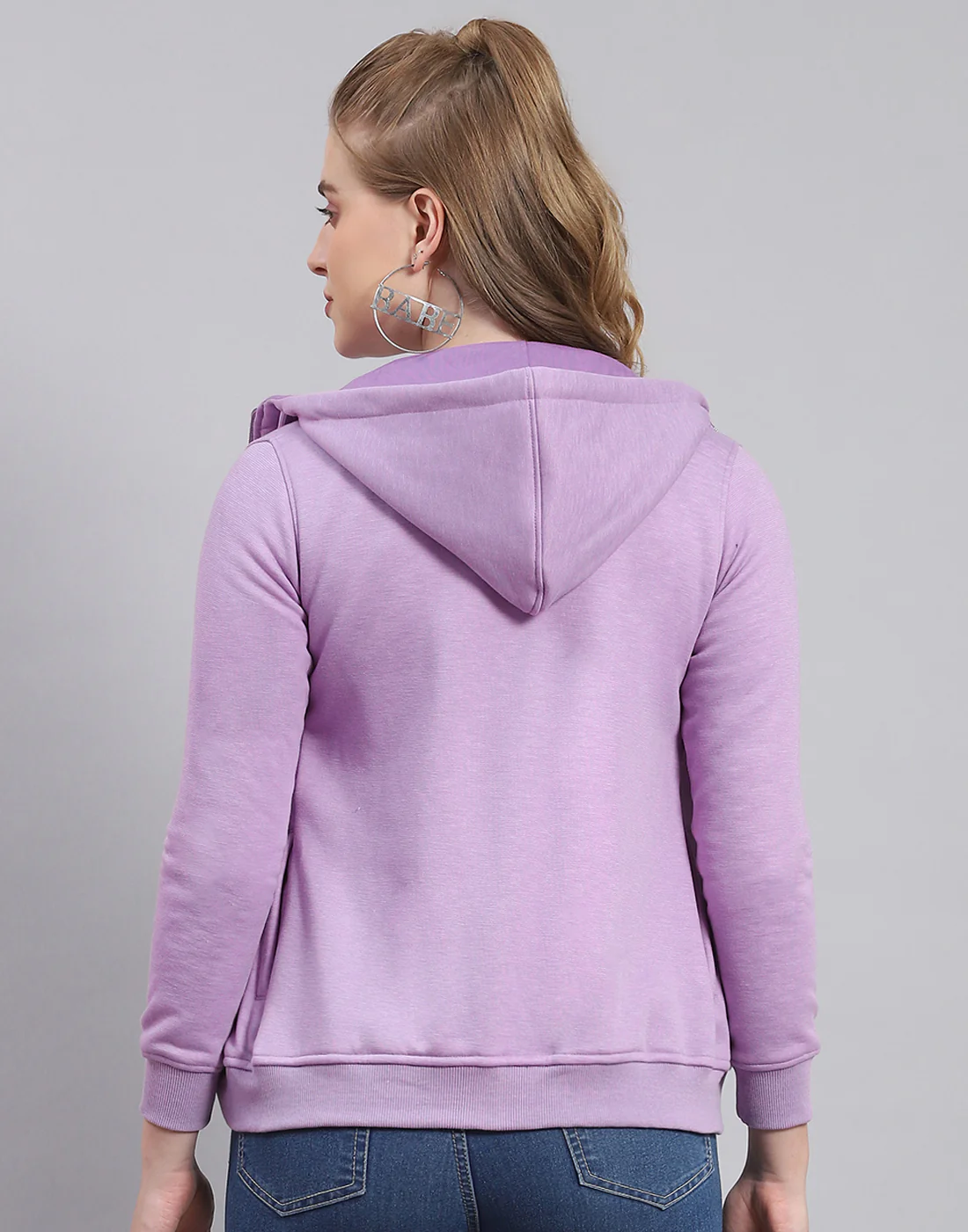 Women Purple Printed Hooded Full Sleeve Sweatshirt - Image 5