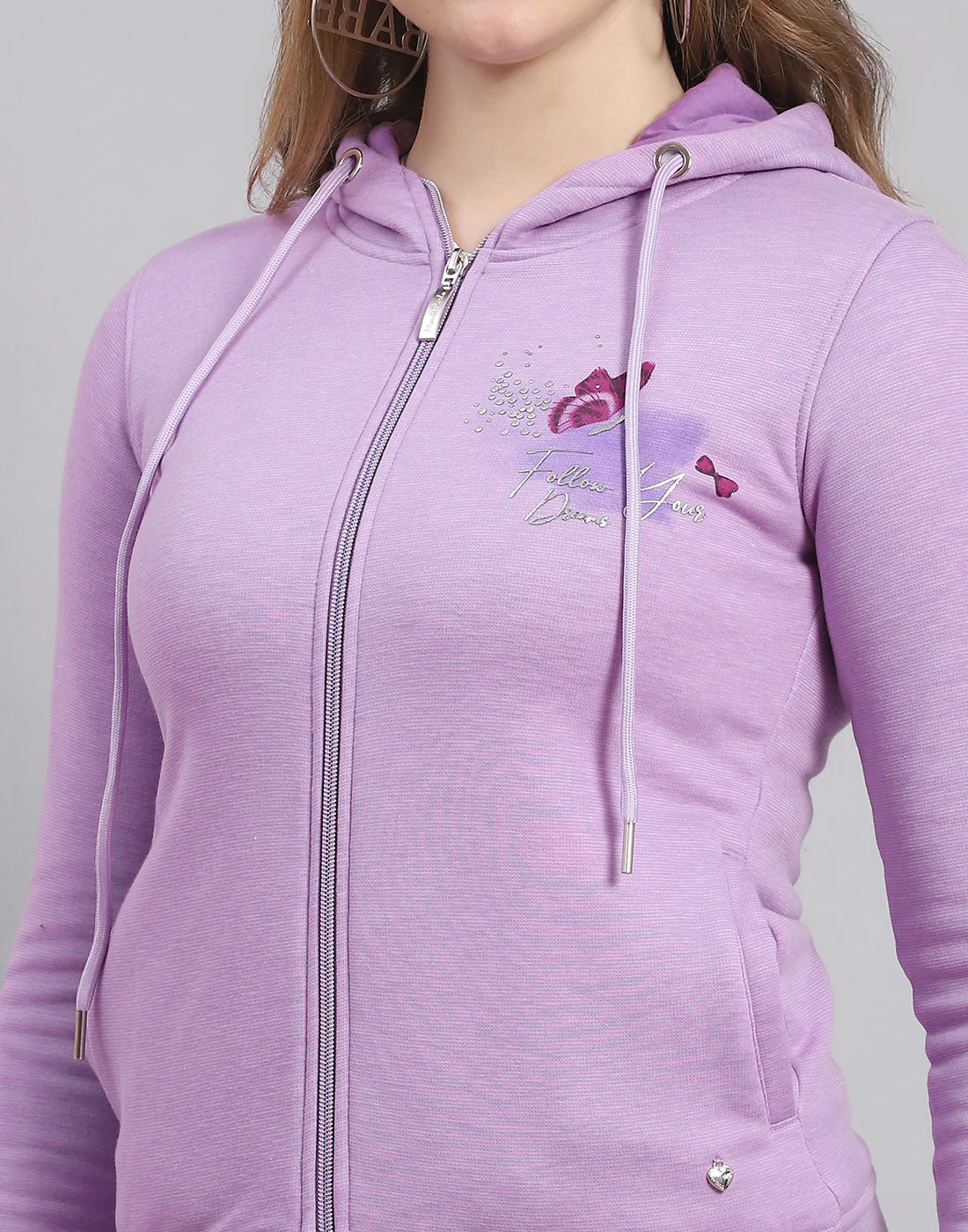 Women Purple Printed Hooded Full Sleeve Sweatshirt - Image 6