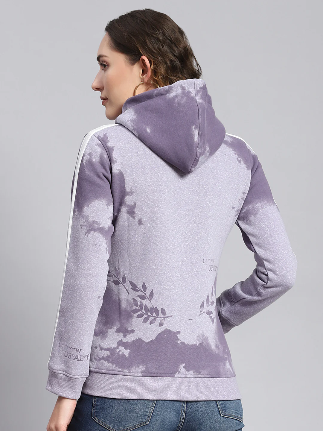 Women Purple Printed Hooded Full Sleeve Sweatshirts - Image 5
