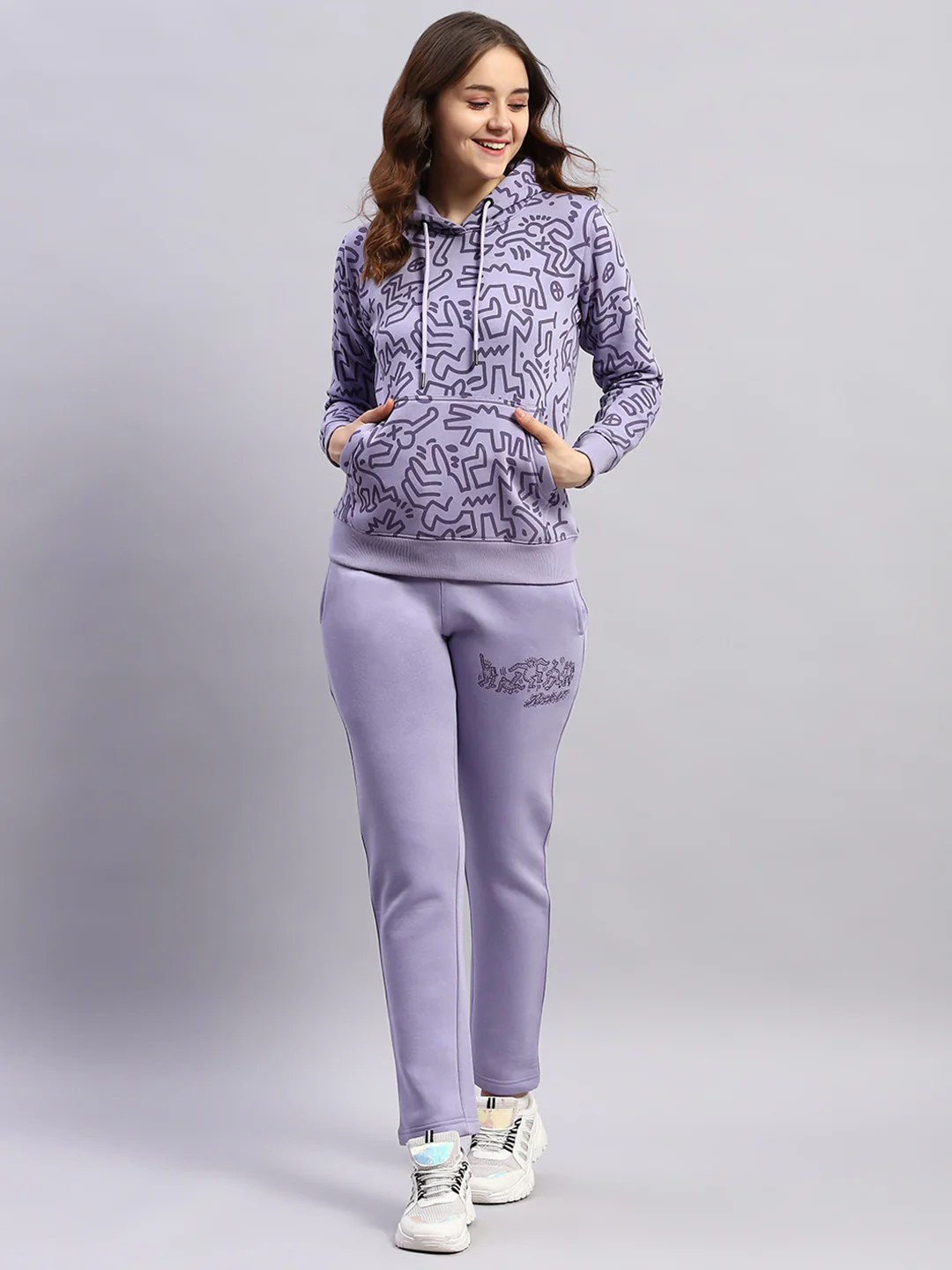 Rock.it Women Purple Printed Hooded Full Sleeve Tracksuit - Image 2