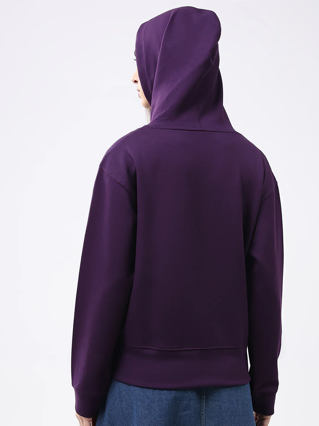 Women Purple Printed Hooded Full Sleeve Winter Top - Image 5