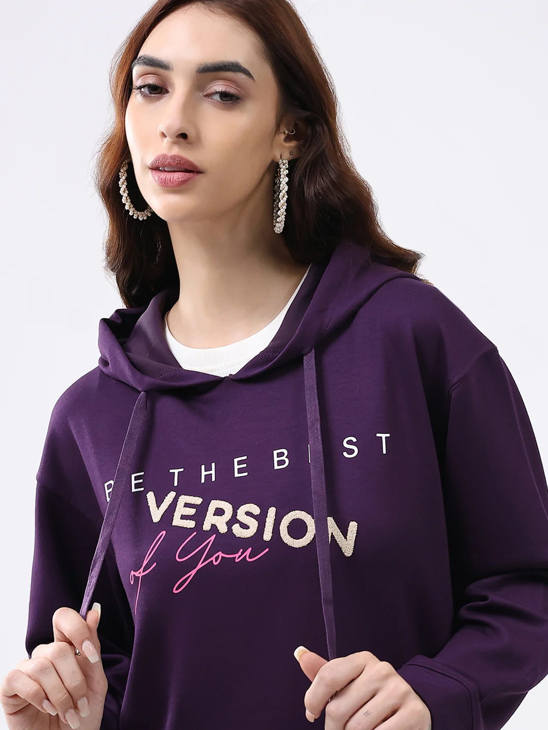 Women Purple Printed Hooded Full Sleeve Winter Top - Image 7