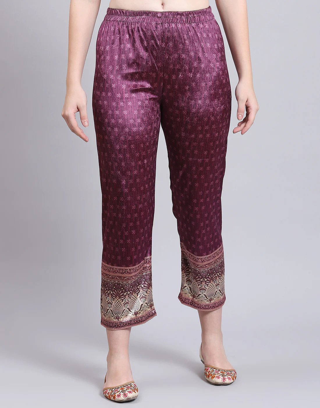 Women Purple Printed Mandarin Collar 3/4th Sleeve Kurtis Set - Image 8