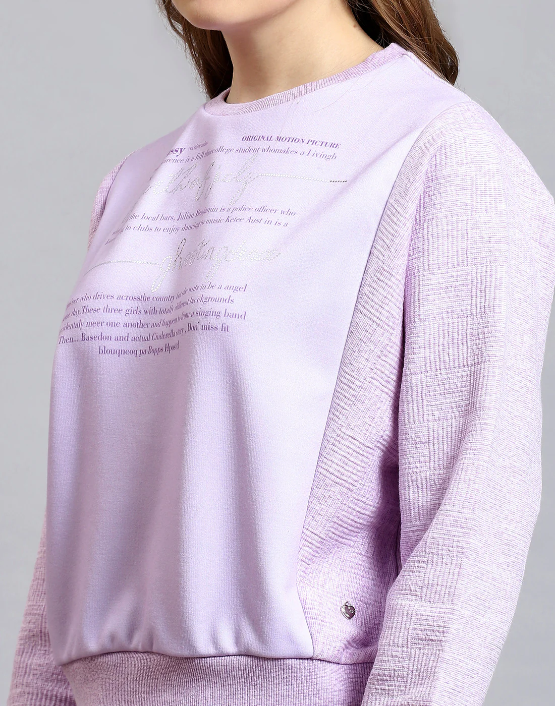 Women Purple Printed Round Neck Full Sleeve Sweatshirt - Image 6
