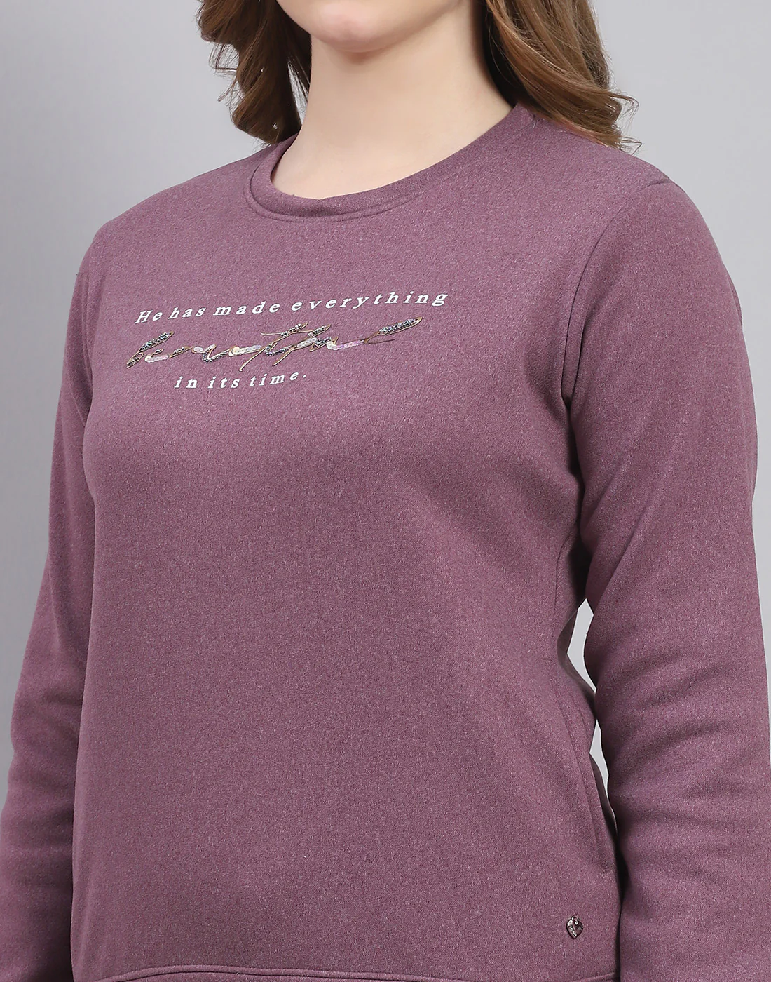 Women Purple Printed Round Neck Full Sleeve Sweatshirt - Image 6