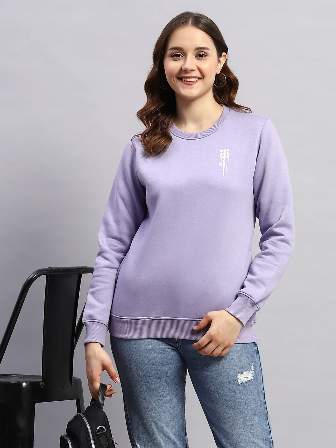 Rock.it Women Purple Printed Round Neck Full Sleeve Sweatshirt - Image 6