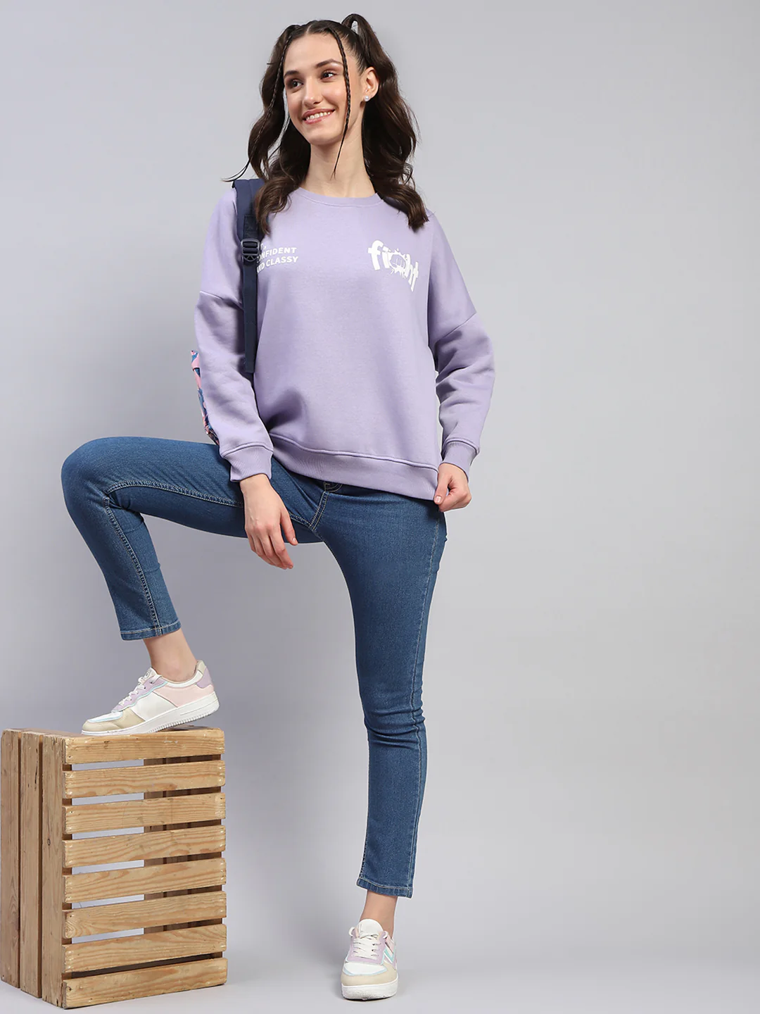 Rock.it Women Purple Printed Round Neck Full Sleeve Sweatshirt - Image 2