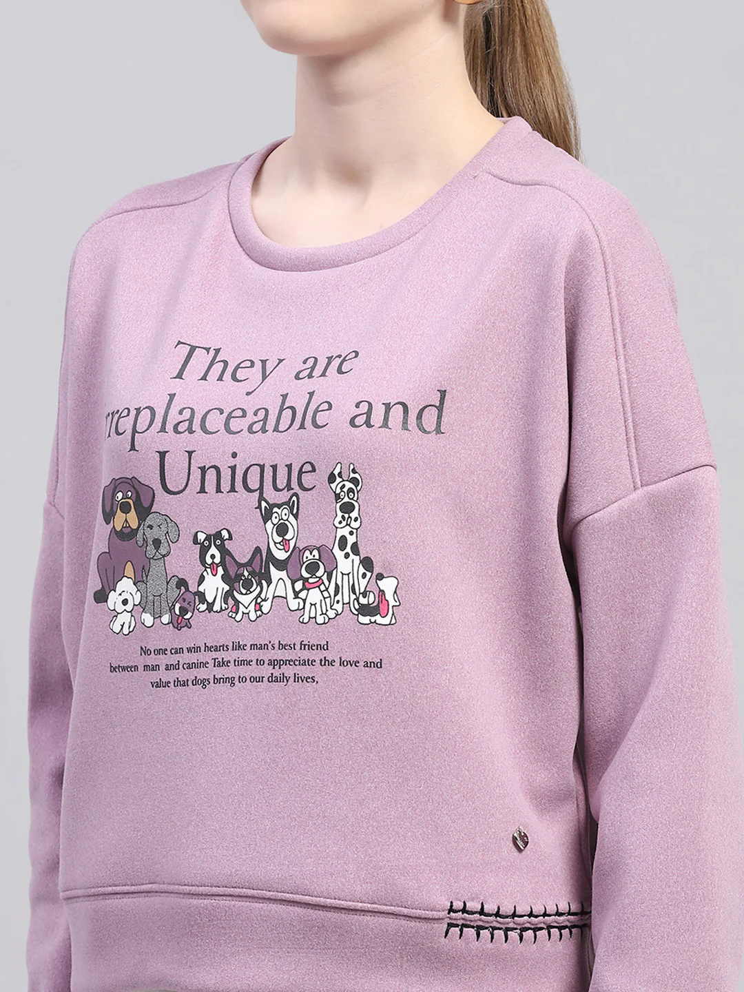 Women Purple Printed Round Neck Full Sleeve Sweatshirt - Image 6