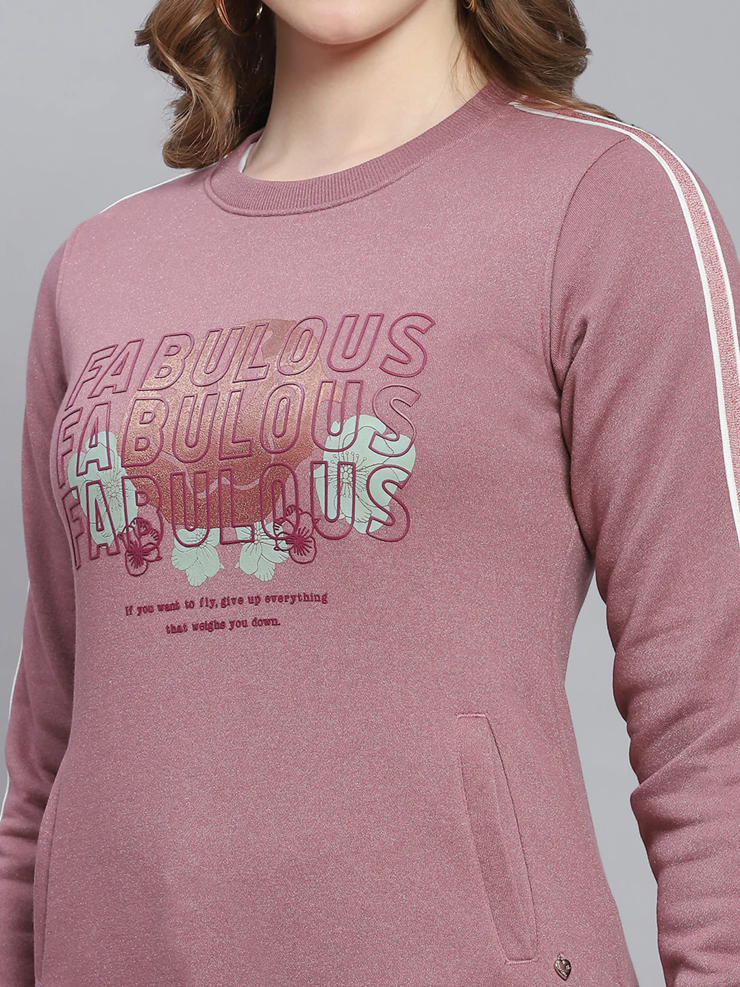 Women Purple Printed Round Neck Full Sleeve Sweatshirts - Image 6