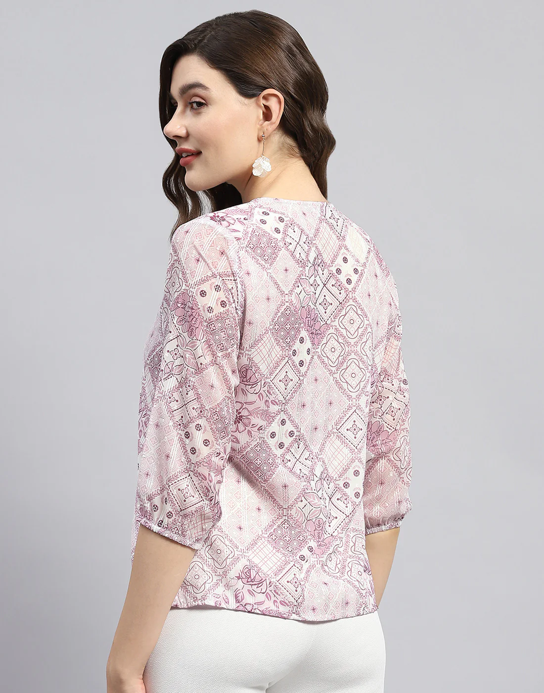 Women Purple Printed Round Neck Full Sleeve Top - Image 5
