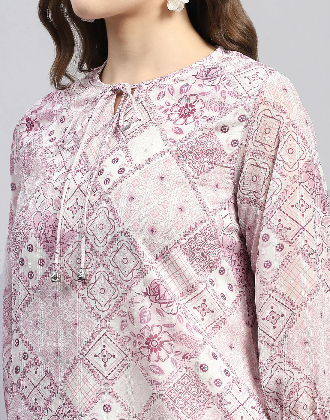 Women Purple Printed Round Neck Full Sleeve Top - Image 6
