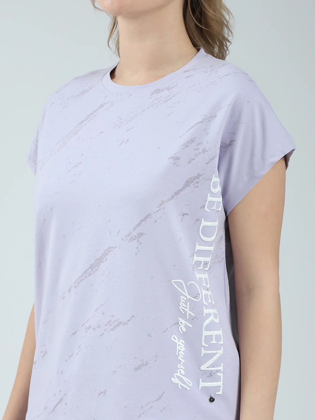 Women Purple Printed Round Neck Half Sleeve Lower Set - Image 7