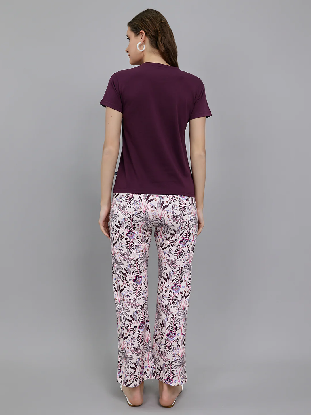 Women Purple Printed Round Neck Half Sleeve Lower Set - Image 4