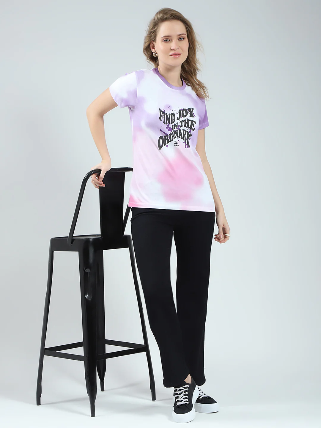 Rock.it Women Purple Printed Round Neck Half Sleeve Top - Image 2